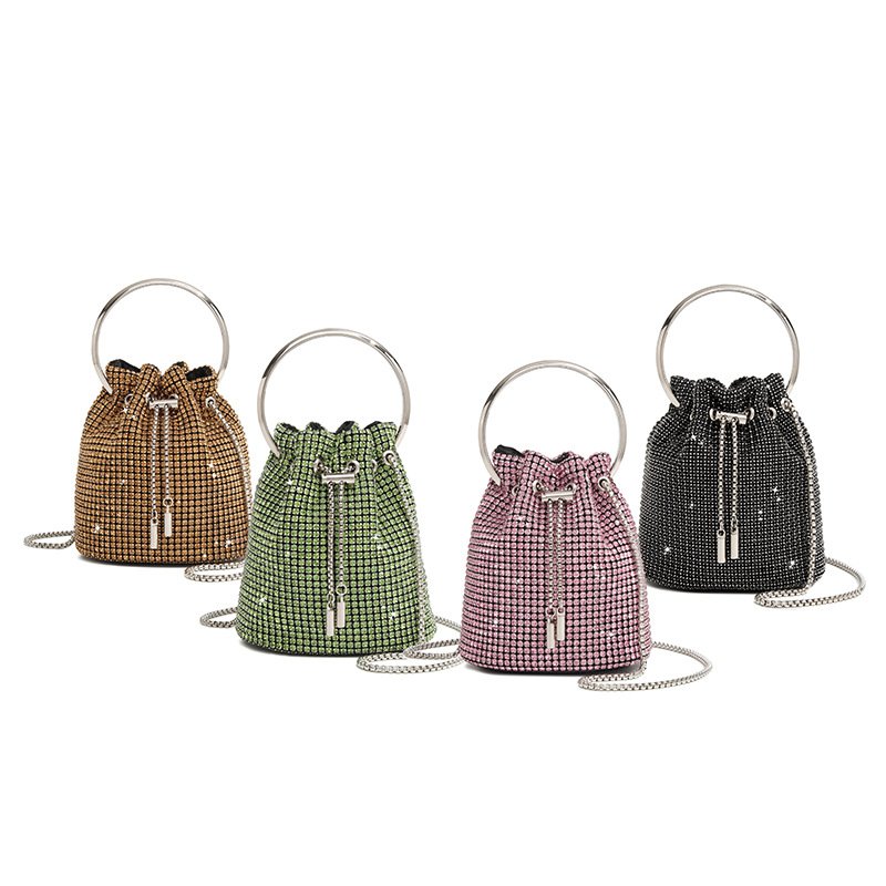 Women's Rhinestone Purse Luxury Diamond Shining Clutch Chain Crossbody Bucket Bling Bling Evening Bag