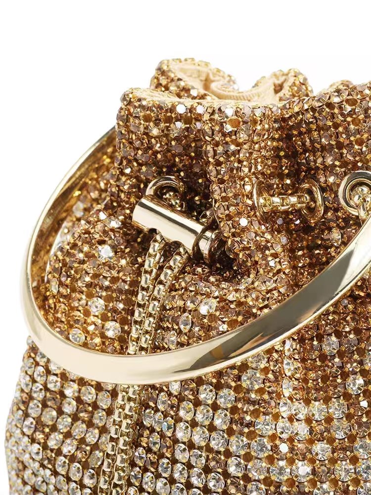 Women's Rhinestone Purse Luxury Diamond Shining Clutch Chain Crossbody Bucket Bling Bling Evening Bag