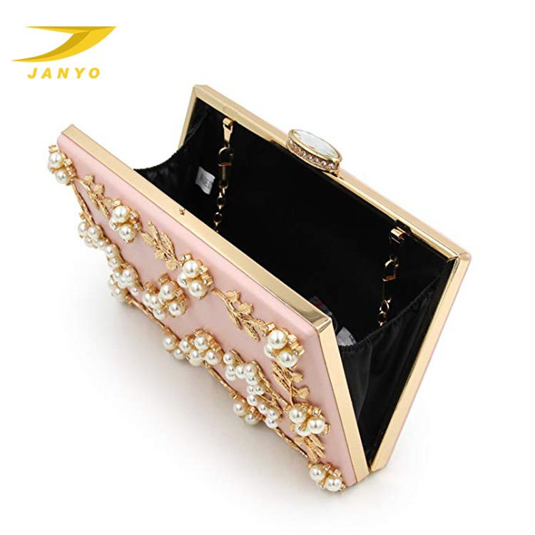Women Flower Pearl Beaded Clutches Evening Bags