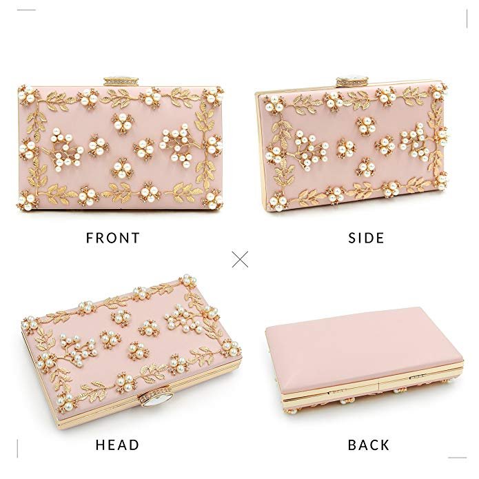 Women Flower Pearl Beaded Clutches Evening Bags