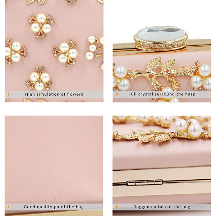 Women Flower Pearl Beaded Clutches Evening Bags