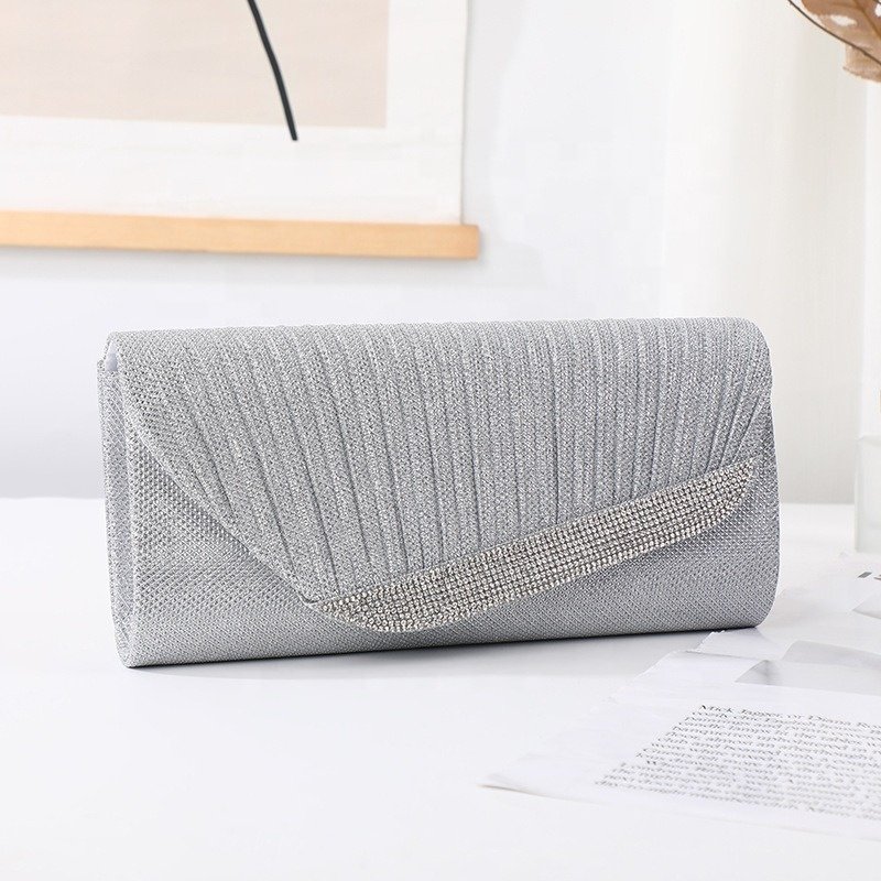 RB399 Hot Sale High Quality Women Luxury Wrinkle Bags Polyester Bling Sequin Golden Evening Clutch Bag Ladies Dinner Handbags