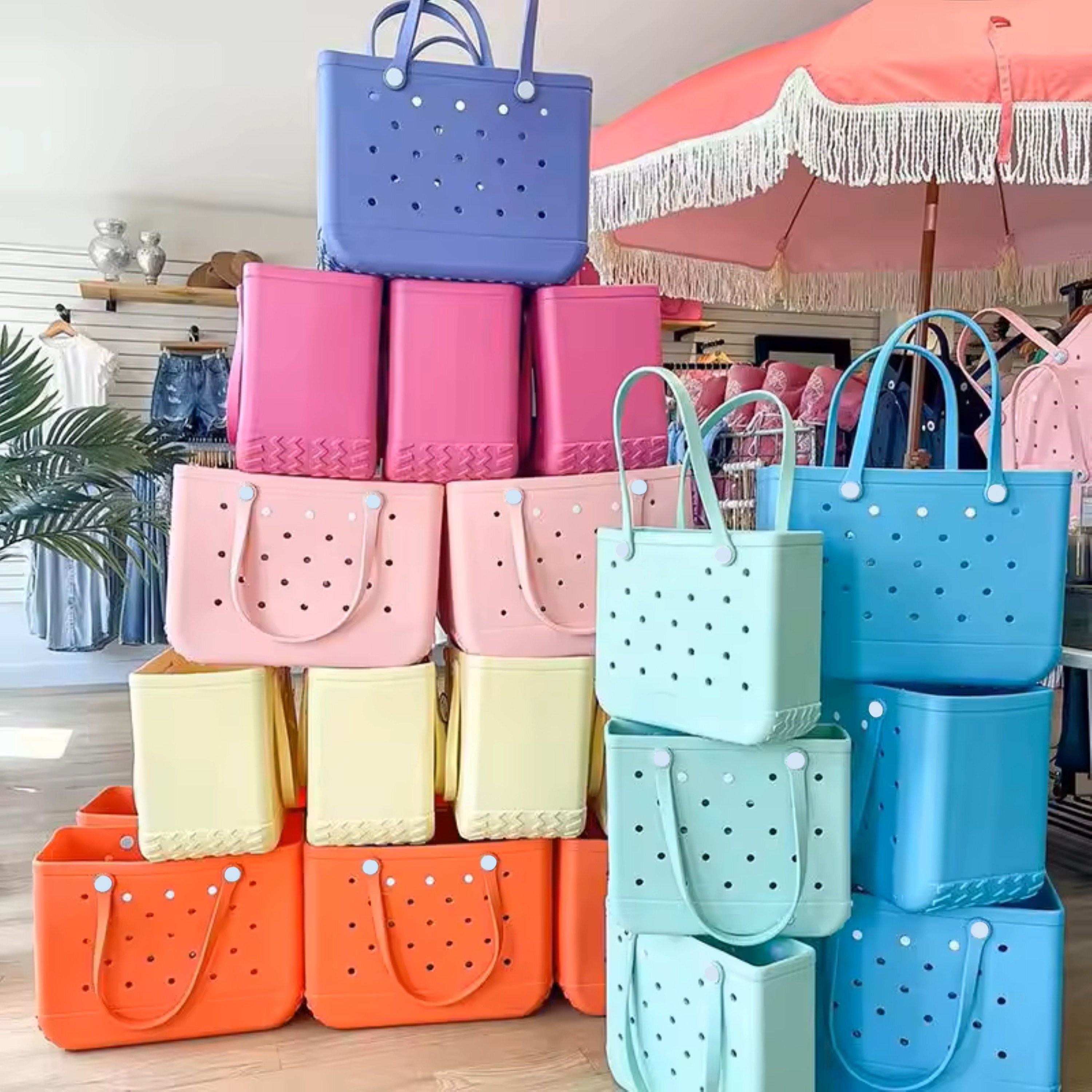 Customizable Factory OEM ODM Large Medium Small Bogg handbag Waterproof durable Rubber Silicone eva beach bogg silicone bag