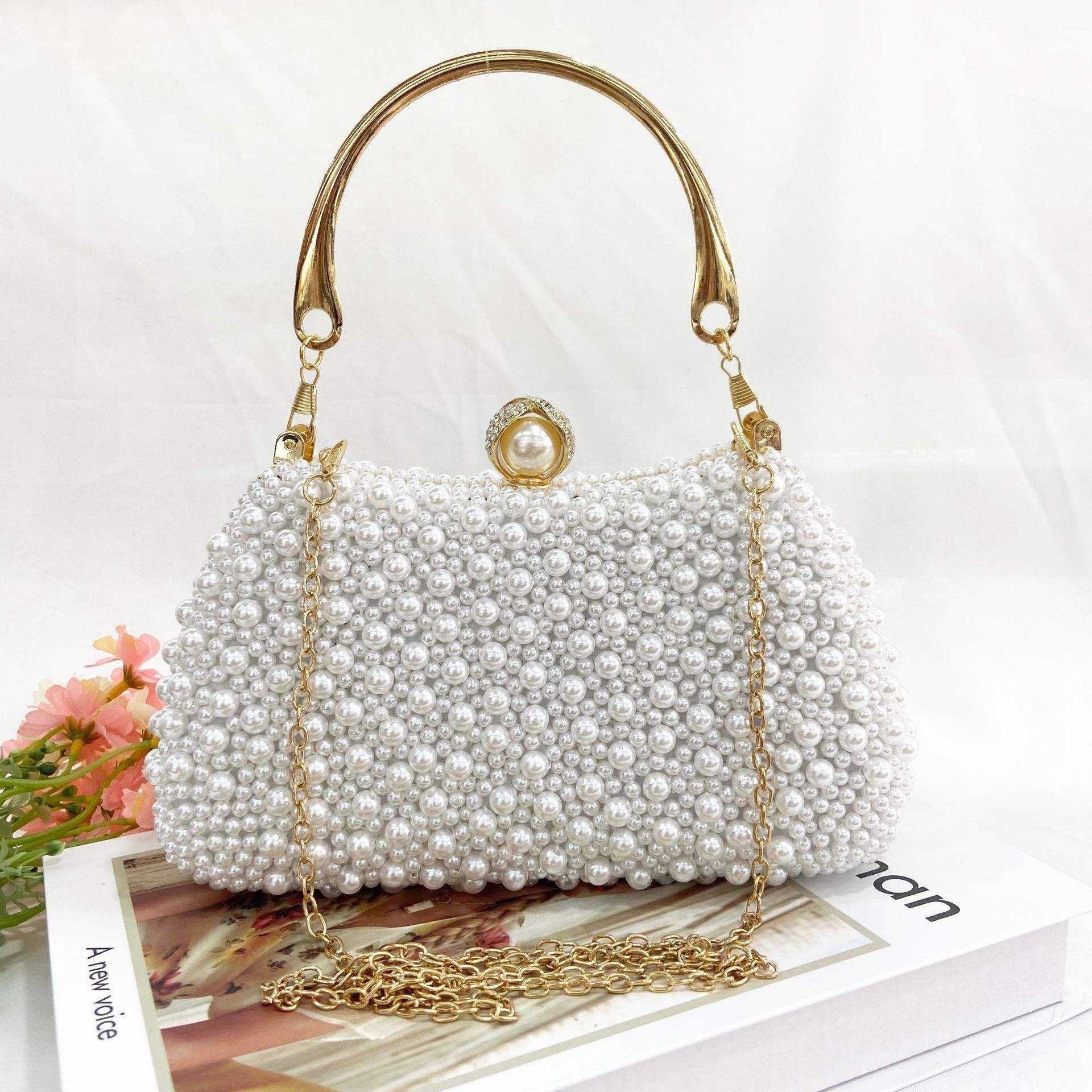 Small fresh pure-color pearl hand-hold evening bag portable handling handle shoulder bag cosmetics mobile phone collection bag