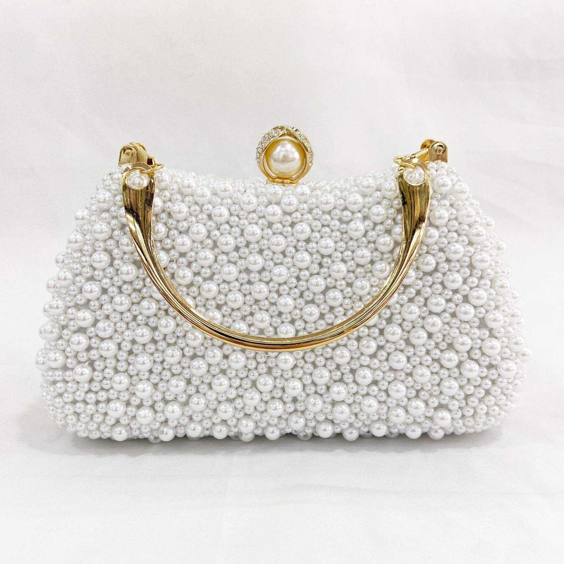 Small fresh pure-color pearl hand-hold evening bag portable handling handle shoulder bag cosmetics mobile phone collection bag