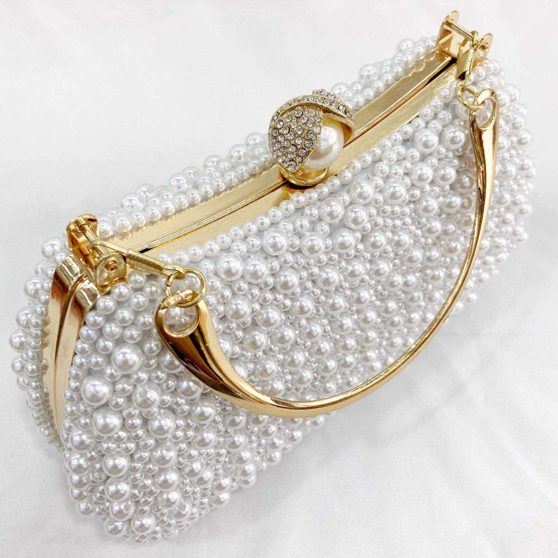 Small fresh pure-color pearl hand-hold evening bag portable handling handle shoulder bag cosmetics mobile phone collection bag