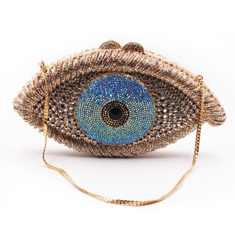 China Factory Wholesales Crystal Rhinestone Clutch Evening Bag for Formal Party Evil Eye Shaped Diamante Clutch Purse