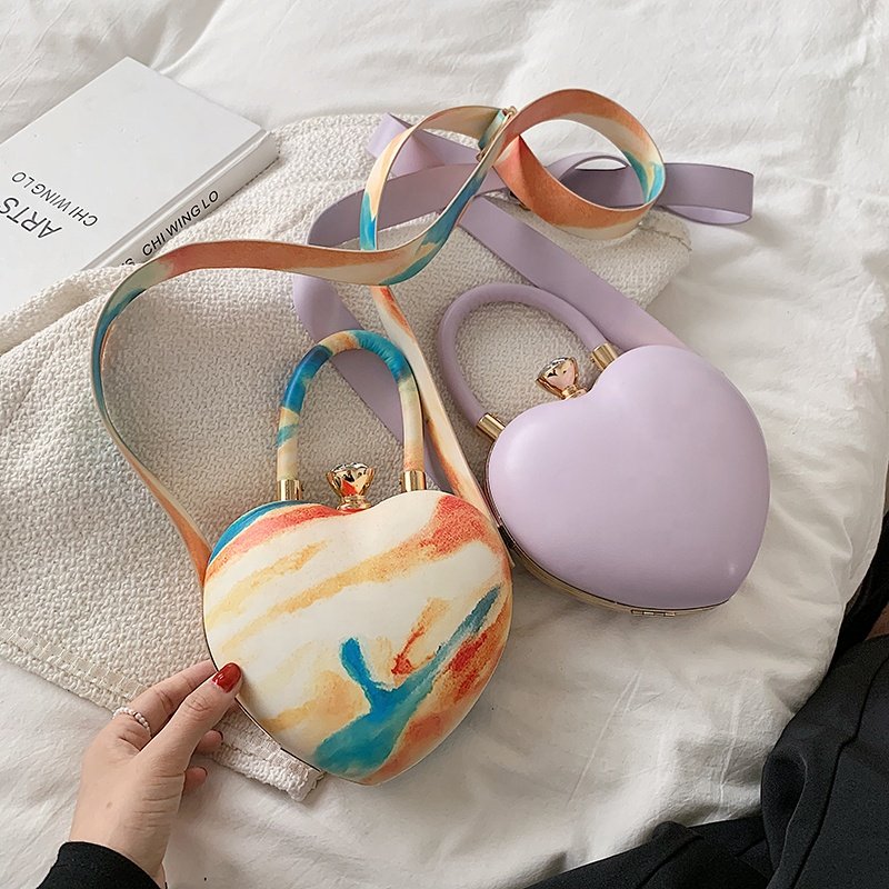New Trend Heart Ladies Fancy Purses Acrylic Cross Body Shoulder Bag PVC Small Handbag Cute Women Evening Bags For Girls