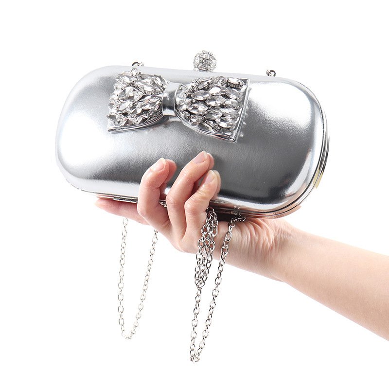 Luxury Silver Evening Bags Bowknot Elegant Ladies Banquet Handbags Diamond Bling Women Clutches Purses