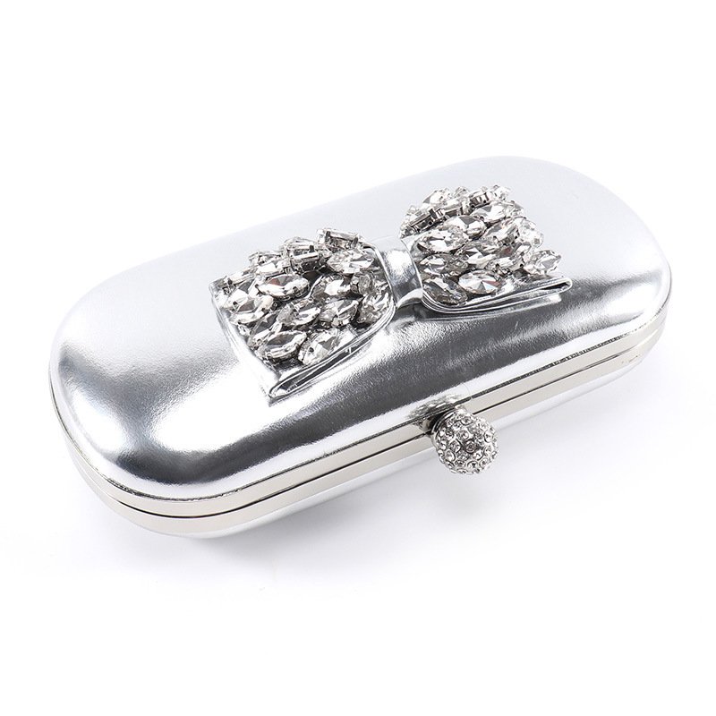 Luxury Silver Evening Bags Bowknot Elegant Ladies Banquet Handbags Diamond Bling Women Clutches Purses