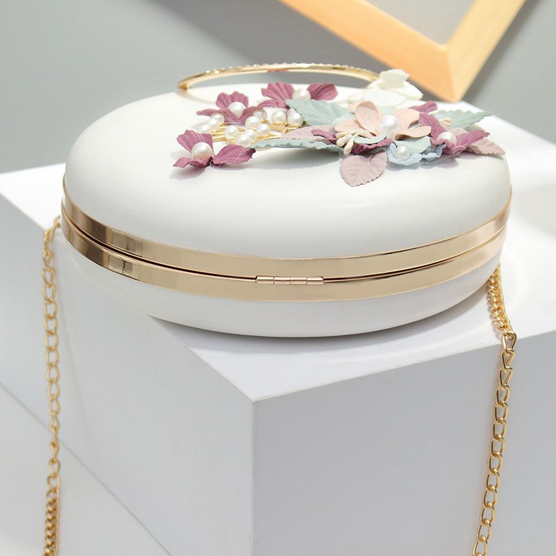 New Korean Version Of The Portable Banquet Dress Clutch Bag Female Slung Three-dimensional Flower Round Evening Bag