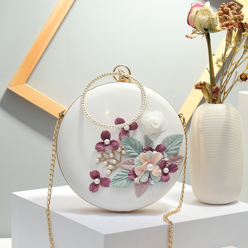 New Korean Version Of The Portable Banquet Dress Clutch Bag Female Slung Three-dimensional Flower Round Evening Bag