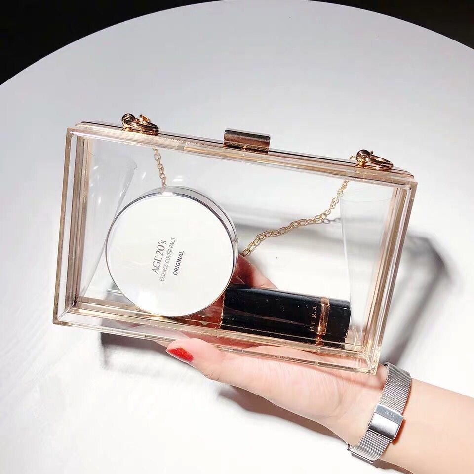 latest clear handbag with crossbody shoulder chain transparent clutch bag purse acrylic transparent evening bag for women