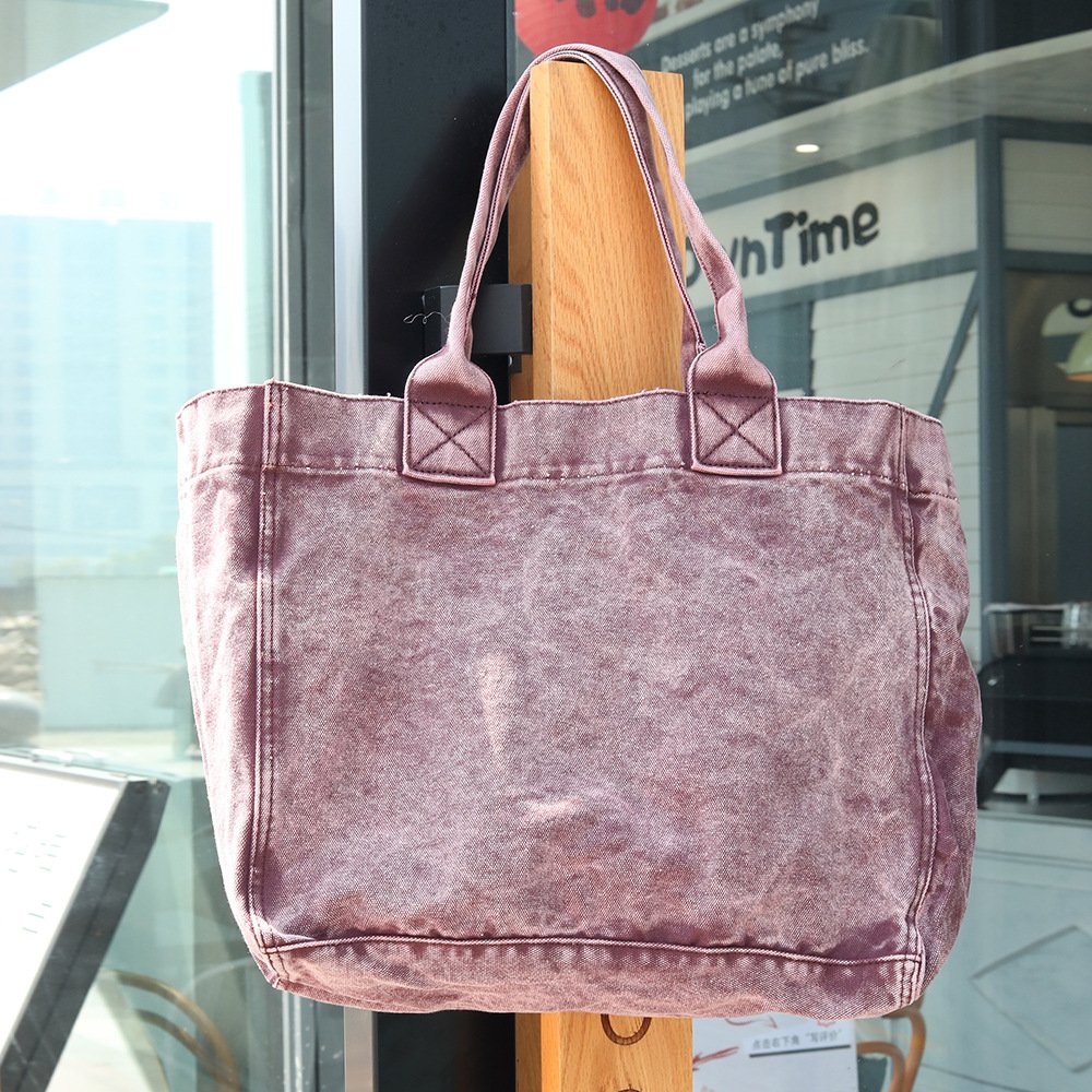 Canvas Shoulder Bag Custom Made Craft Recyclable Shopping Tote Washed Denim Fabric Canvas Bag For Ladies