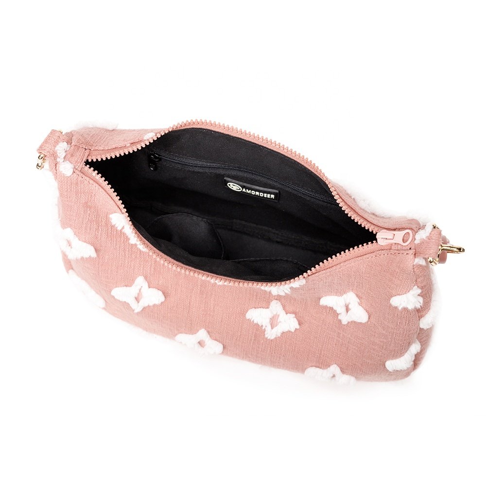With detachable resin chain bags Hobo saddle bag in jacquard denim