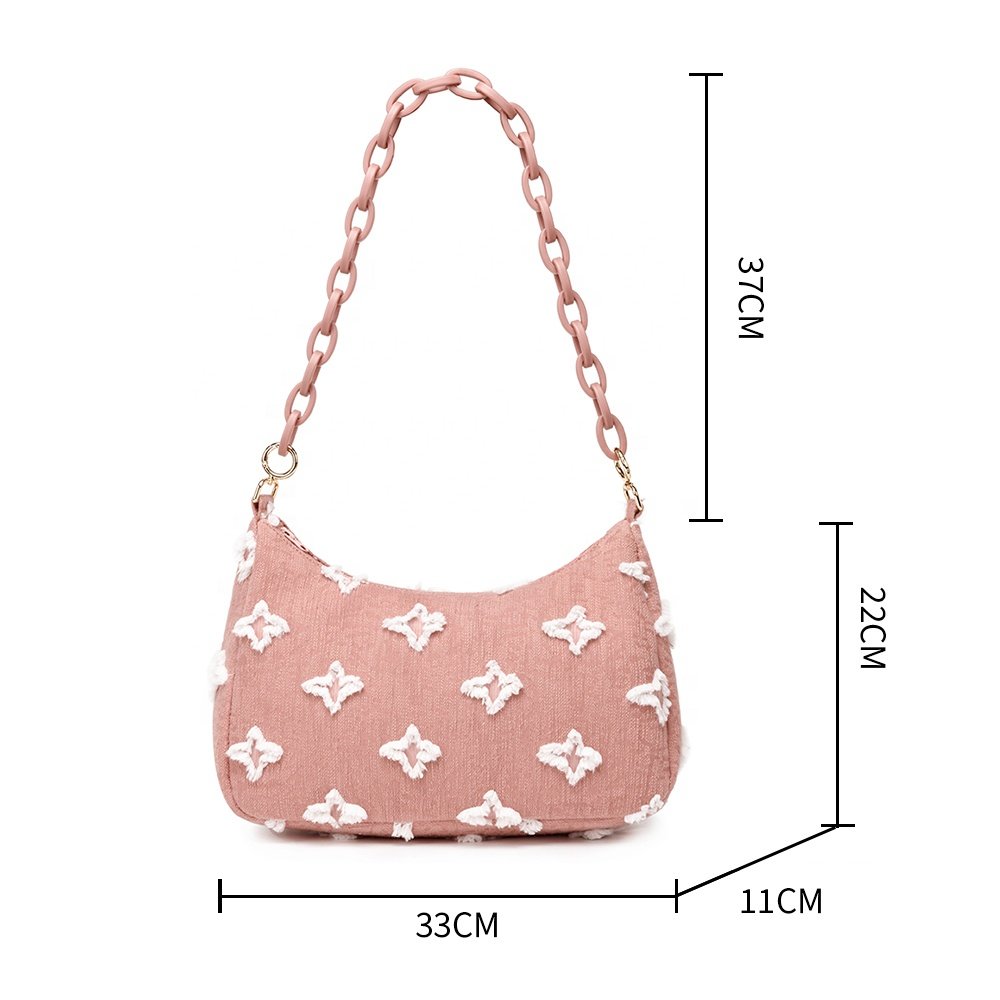 With detachable resin chain bags Hobo saddle bag in jacquard denim