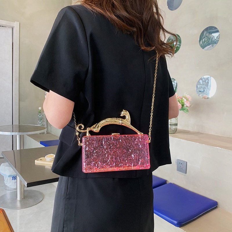 2024 Stone PVC Clear Purse for Women Chain Shoulder Jelly Bags for Lady Animal Handle Transparent Crossbody Purse Evening Bag
