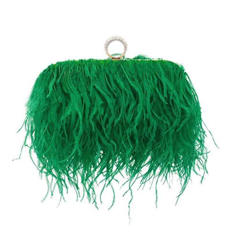 Luxurious Fluffy Ostrich Feather Clutch Evening Bag For Ladies Wedding Party Dinner Dating Dress Shoulder Bag With Metal Frame