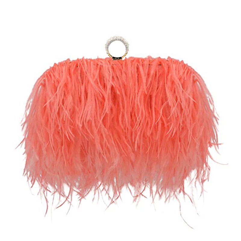 Luxurious Fluffy Ostrich Feather Clutch Evening Bag For Ladies Wedding Party Dinner Dating Dress Shoulder Bag With Metal Frame