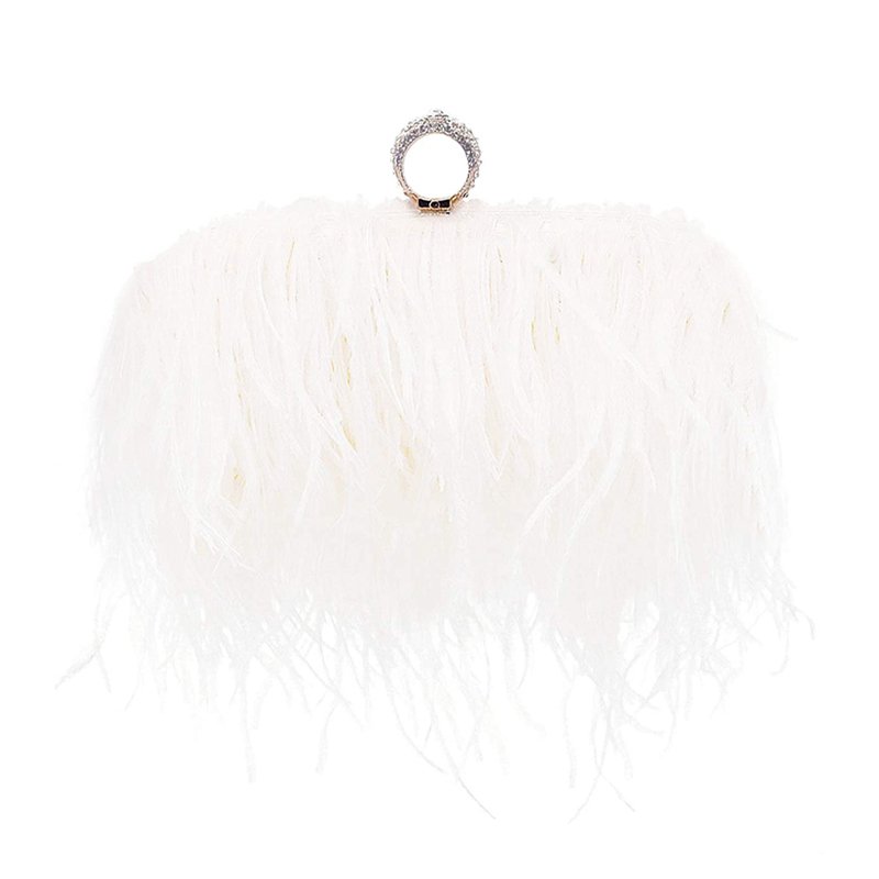 Luxurious Fluffy Ostrich Feather Clutch Evening Bag For Ladies Wedding Party Dinner Dating Dress Shoulder Bag With Metal Frame