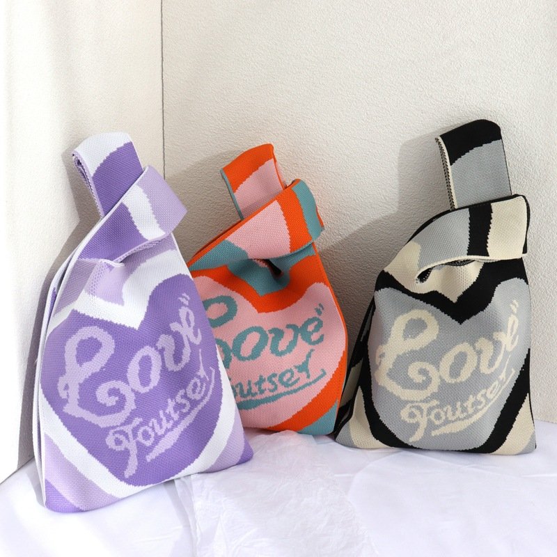 Original Design Crochet French Polka Dot Stripe Flora Knit Tote Bag 2022 Fashion Underarm Women's Even Bags Woman Knitting Bag