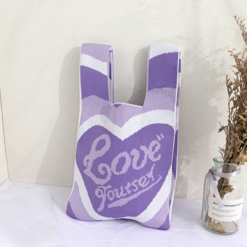Original Design Crochet French Polka Dot Stripe Flora Knit Tote Bag 2022 Fashion Underarm Women's Even Bags Woman Knitting Bag