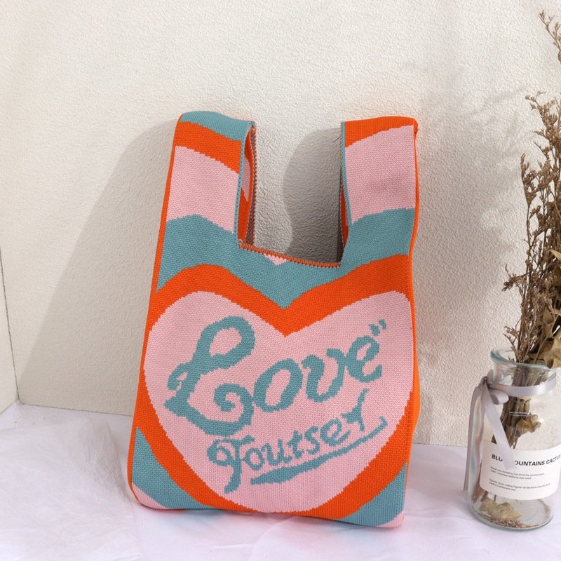 Original Design Crochet French Polka Dot Stripe Flora Knit Tote Bag 2022 Fashion Underarm Women's Even Bags Woman Knitting Bag