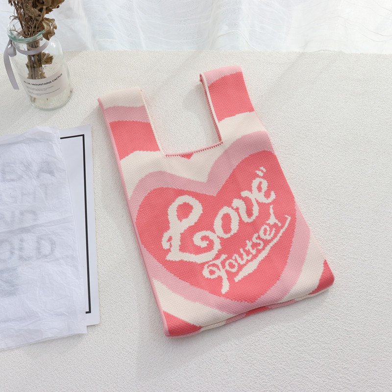 Original Design Crochet French Polka Dot Stripe Flora Knit Tote Bag 2022 Fashion Underarm Women's Even Bags Woman Knitting Bag
