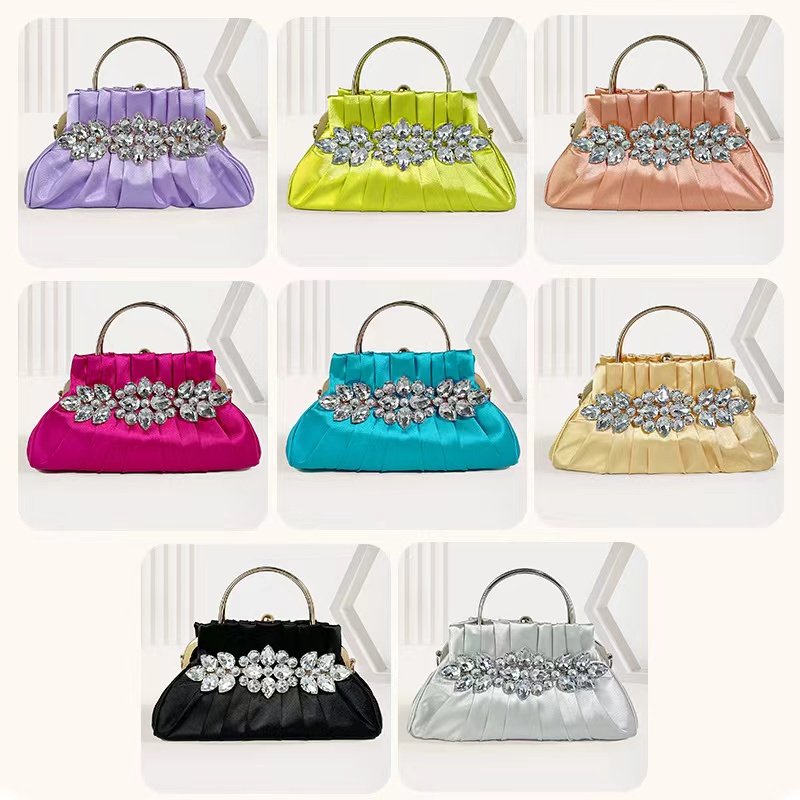 Trendy elegant party ladies dinner purse Summer Shinning Evening Clutch Rhinestone Satin Lady clutch bag