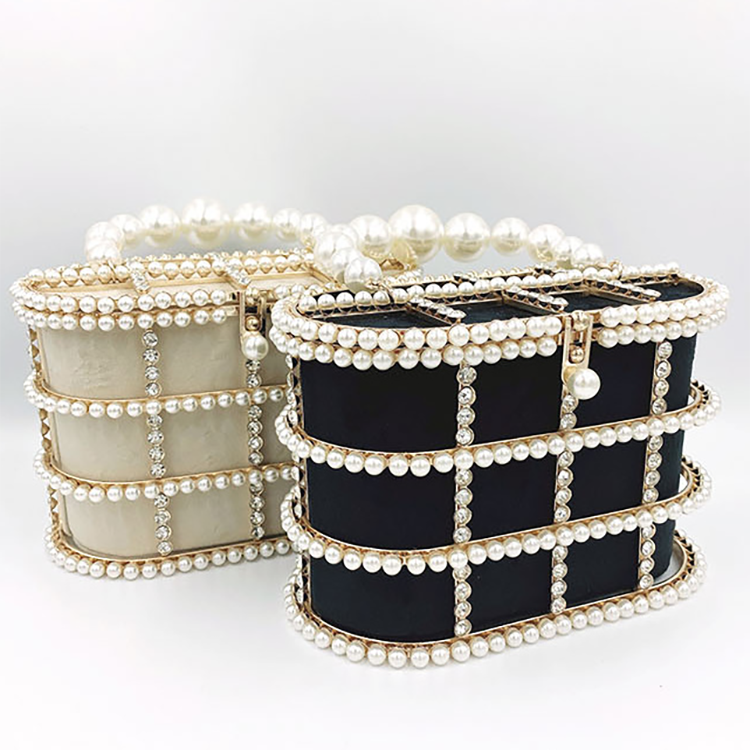 Low Moq New Trendy Pearl Bucket Bag Personalized Crystal Clutch Handbag Purses Evening Bags