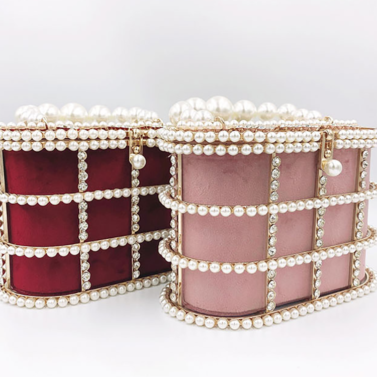 Low Moq New Trendy Pearl Bucket Bag Personalized Crystal Clutch Handbag Purses Evening Bags