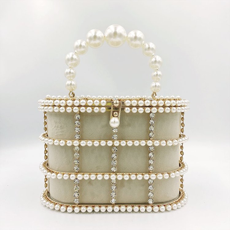 Low Moq New Trendy Pearl Bucket Bag Personalized Crystal Clutch Handbag Purses Evening Bags