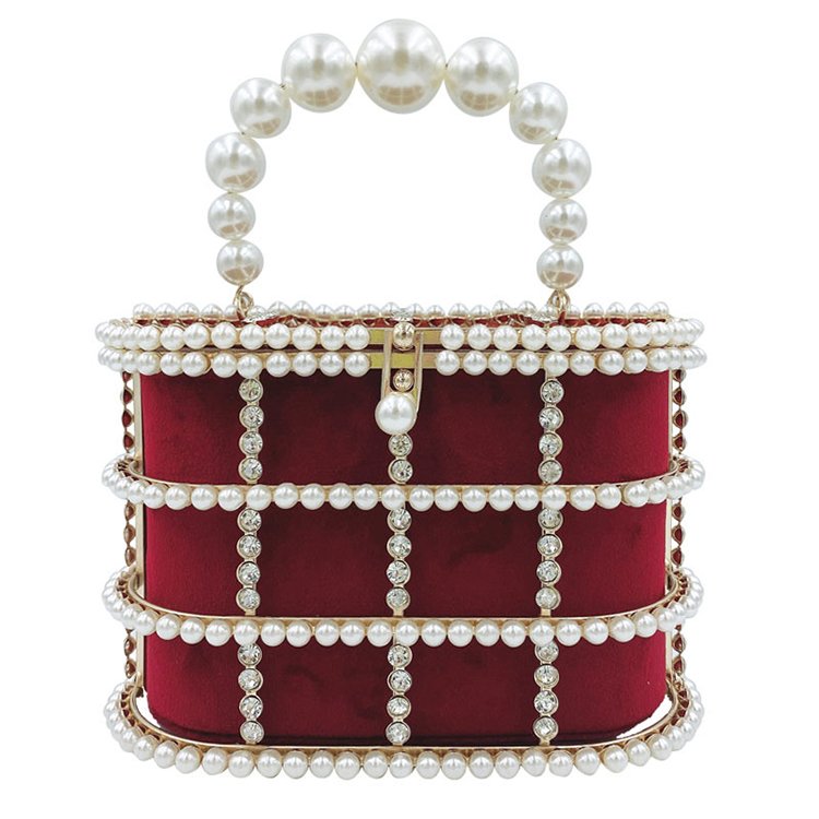 Low Moq New Trendy Pearl Bucket Bag Personalized Crystal Clutch Handbag Purses Evening Bags