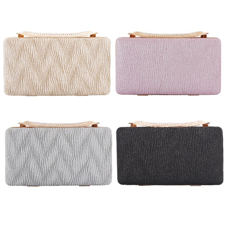 Wholesale glitter pleated clutch purse bag ladies chains shoulder evening bag golden party bags