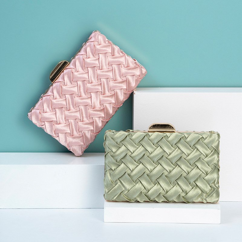 Women Elegant Handbag Woven Satin Dinner Wedding Clutch Bag Evening Bags