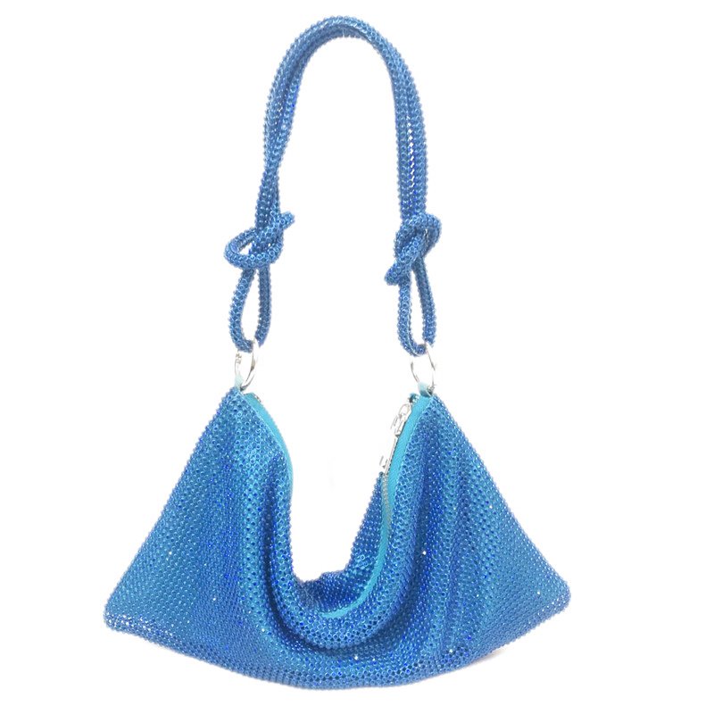 Factory custom fashion pleated soft leather ladies hobo bag luxury rhinestone sparkling party women's evening bag