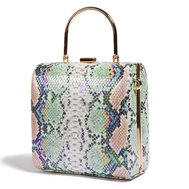 New Designer Fashion Ladies Metal Chain Coin Purse Party Snakeskin Leopard Evening Bag For Woman