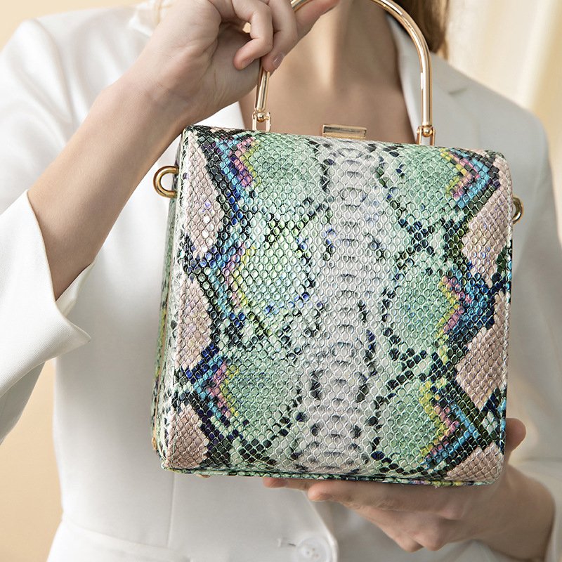 New Designer Fashion Ladies Metal Chain Coin Purse Party Snakeskin Leopard Evening Bag For Woman