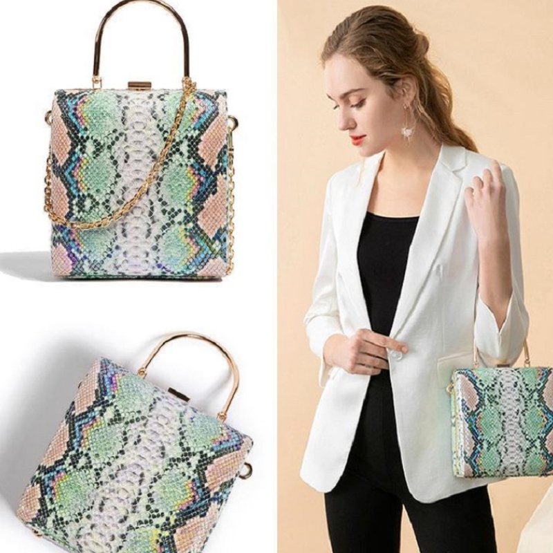 New Designer Fashion Ladies Metal Chain Coin Purse Party Snakeskin Leopard Evening Bag For Woman