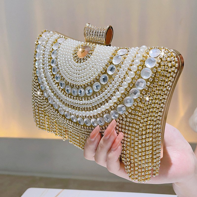 2024 VZHEN Hot Selling Women's Bowling Shape Evening Dress European American Banquet Chain Bag with Tassel Rhinestone Dinner Bag