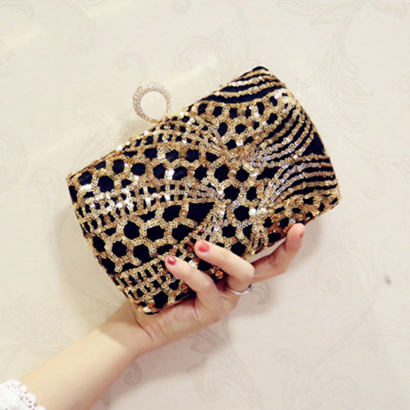 Fancy banquet gold sequins handbag woman clutch evening bag