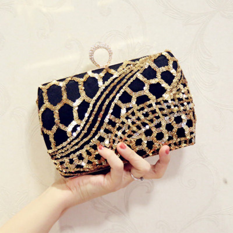 Fancy banquet gold sequins handbag woman clutch evening bag