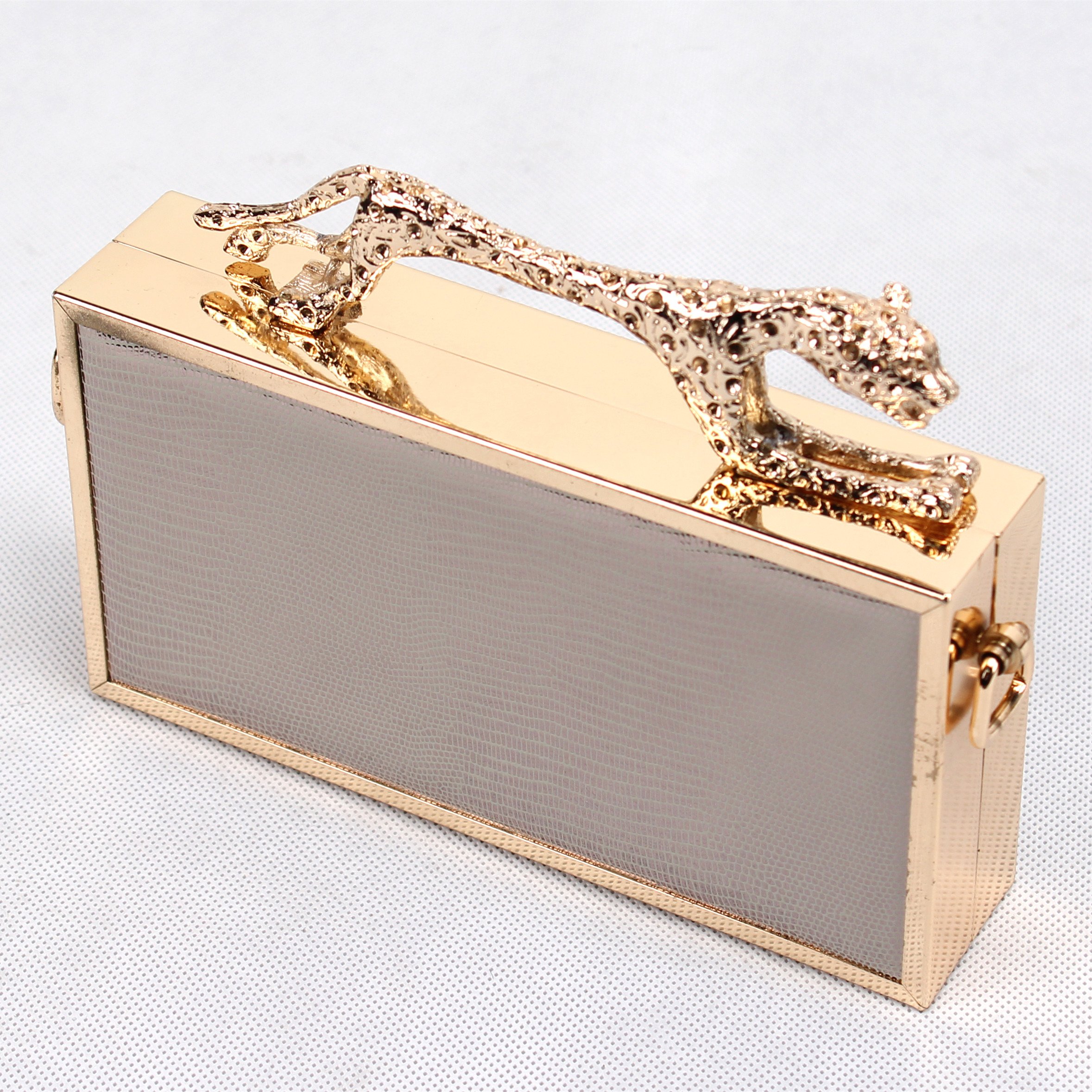 Unique 7.5 inches Leopard Frame Clutch Evening Beige clutch evening bags For Lady