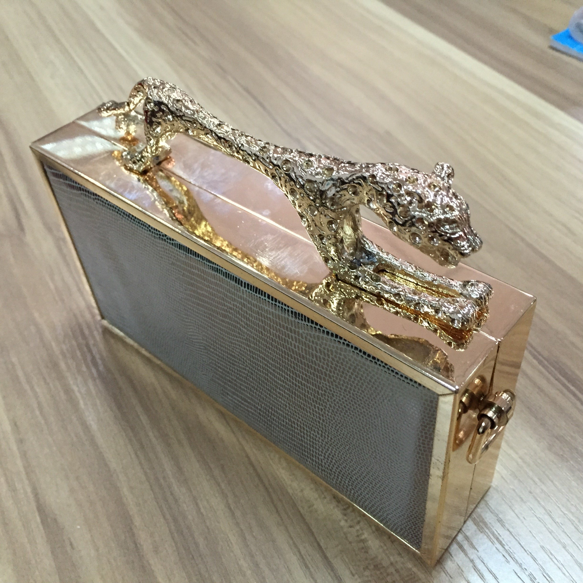 Unique 7.5 inches Leopard Frame Clutch Evening Beige clutch evening bags For Lady