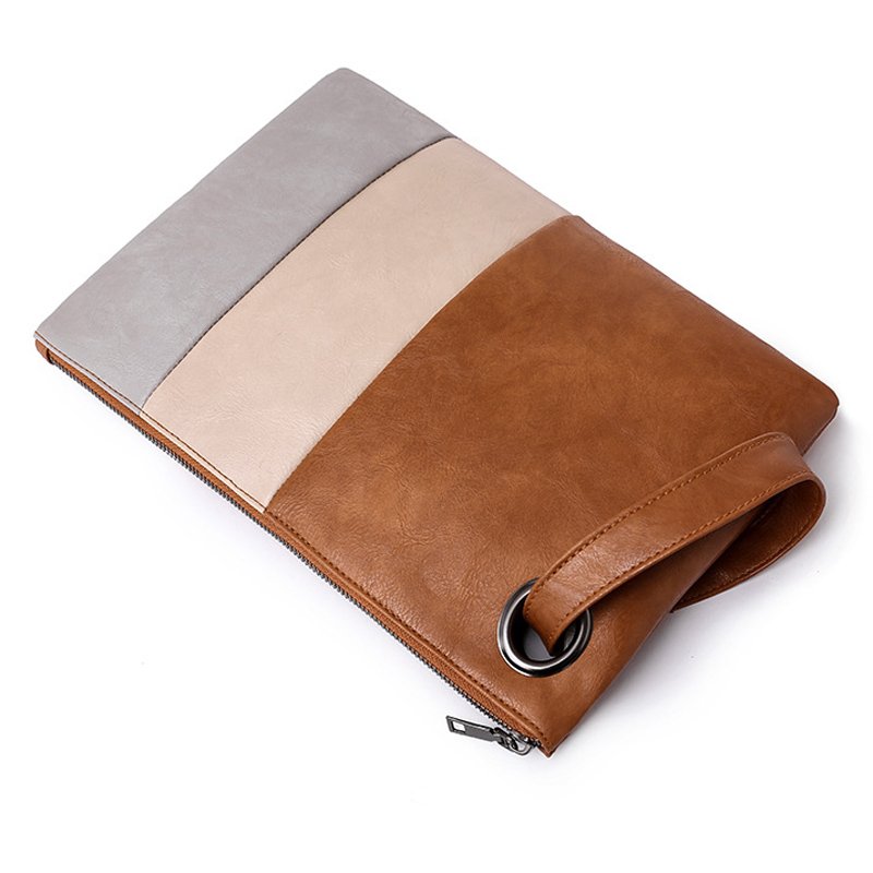 Women Wristlet Clutch Bags Vegan Leather Color Contrast Ladies Stylish Purse Evening Bag Medium Cosmetic Bag DOM1061404