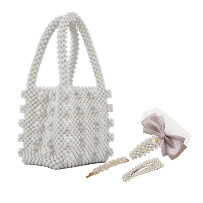 Fashion Elegant Shrimps Cream Faux Pearl Bag Women Fashion Bag Ladies Handbag Beaded Evening Bag for Women