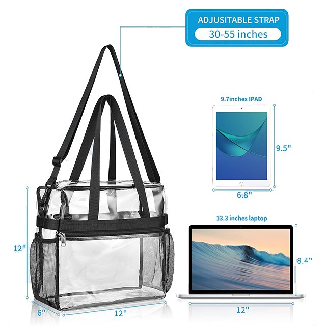 BSCI custom PVC Clear Bag Stadium Handbags Lightweight Waterproof Roomy Clear Tote Bag See Through Transparent Shoulder Bags