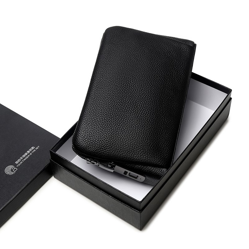Genuine Leather Cell Phone Wallet Clutch Bag Evening Bags Mini GPS Tracker Anti-Lost Fingerprint Lock Clutch Bags for Men