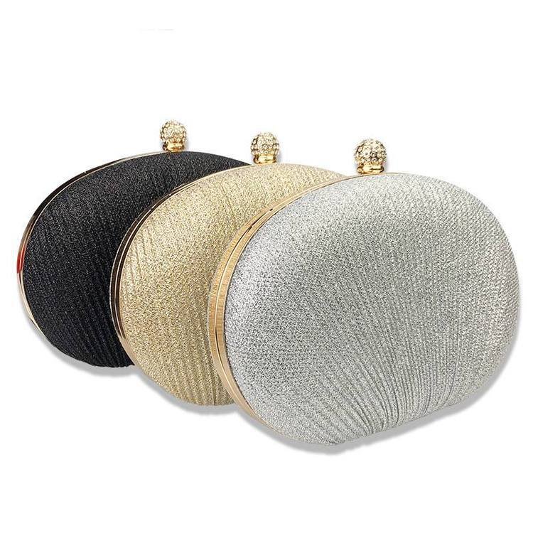 2023 Hottest Selling Semi Circle Evening Clutches Bags Silver Black Gold Pu Ruffles Bling Event Party Clutch Bag
