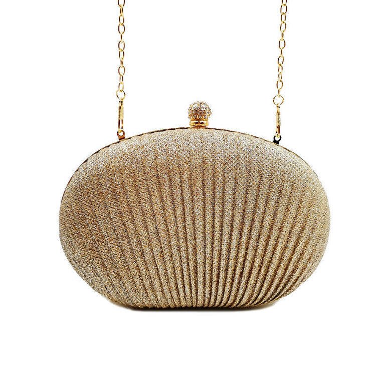 2023 Hottest Selling Semi Circle Evening Clutches Bags Silver Black Gold Pu Ruffles Bling Event Party Clutch Bag